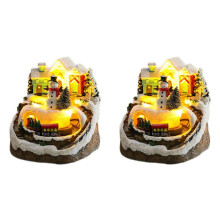 2X Juegos de Casas de Pueblo de Navidad, Figuras de Exhibición de Tren Giratorio, Luces LED, Decoración Navideña Musical, Muñeco de Nieve