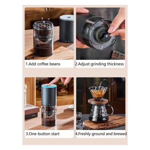 Electric Bean Grinder Automatic Power-Off USB Rechargeable Stainless Steel Portable External Adjustable Coffee Machine 2