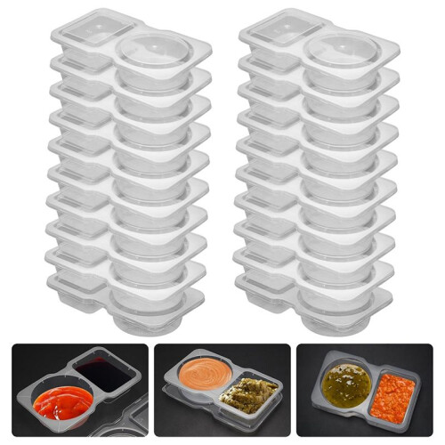 40PCS Reusable Snack Containers, 2-Compartment Dipping Containers with Lid for Refrigeration,Sauce Dip Case 1