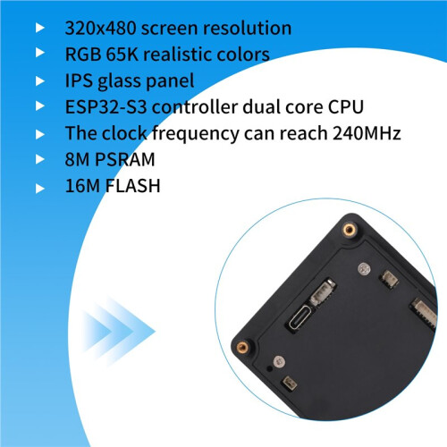 ESP32-S3 Tela IPS Touch Capacitiva de 3,5 Polegadas 8M PSRAM 16M FLASH para Placa de Desenvolvimento para  LVGL 2