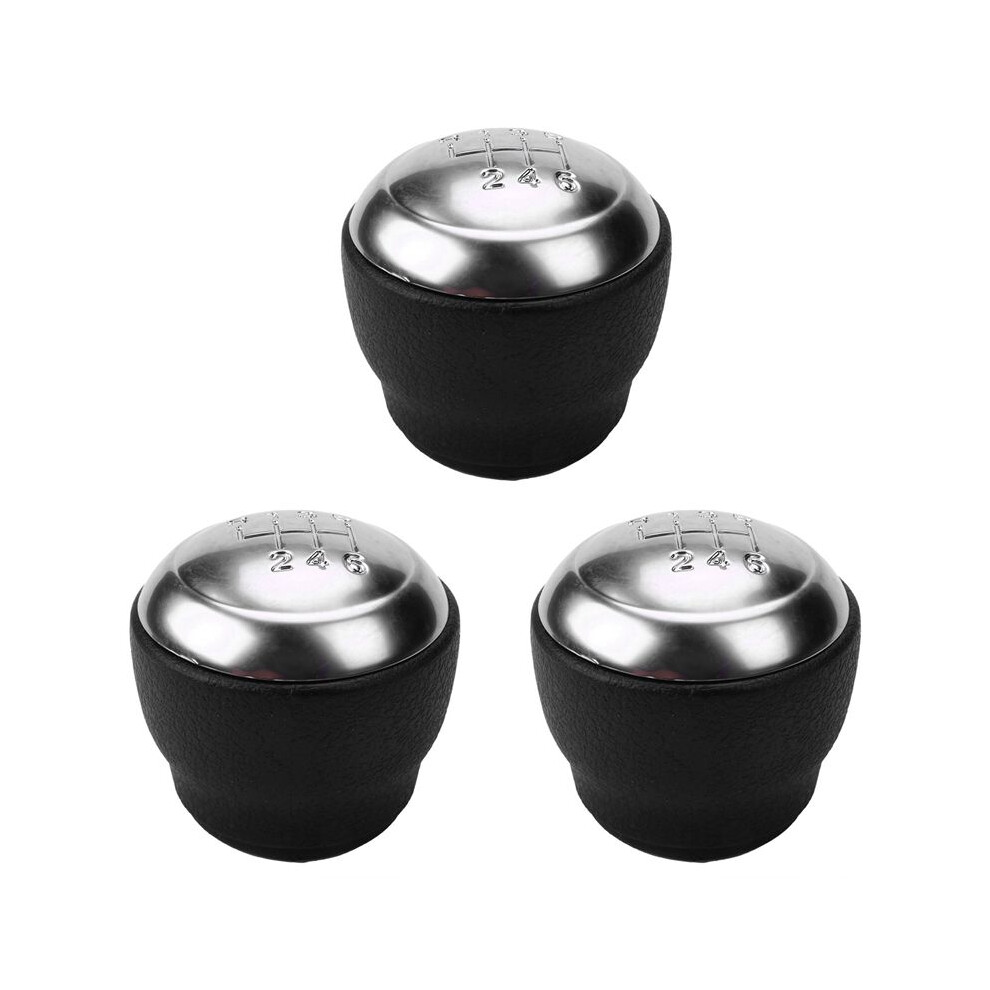 3X 6 Speed Car Mt Leather Gear Shift Knob Lever Shifter Handle Stick For For Santa Fe For K5 Silver Brecantia