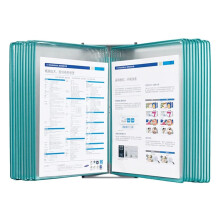Green Wall Mounted File Organizer with 20 A4 Flip Display Pockets, PVC Clamshell Design for Office