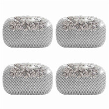 4X Unique Clasp Silver Diamante Crystal Diamond Evening Bag Clutch Purse Party Bridal Prom