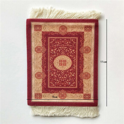 4x  Persian Woven Coasters Carpet Pattern Coaster Dining Table Decoration Technology.Red
