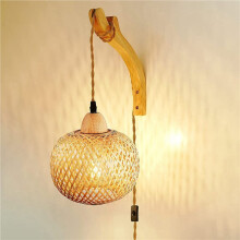 2X Retro Japanese Style Bamboo Bedside Wall Lamp Restaurant Rattan Lampmine Bedroom Background Wall Lamps US Plug-B