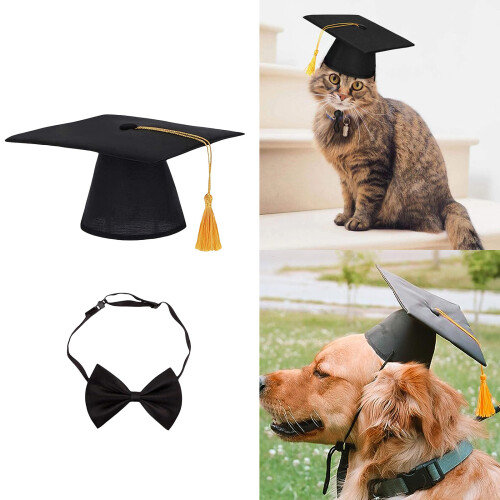 Pet Graduation Cap and Tie for Fun Event Soft Polyester-A 1