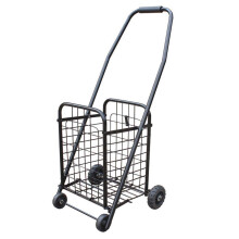 Black Folding Shopping Cart with Basket, Large Capacity, Lightweight 4Wheel Rolling Trolley Bag