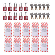 10 Red Lockout Tagout Locks with 10 Lock Out Tag Out Tags, Keyed Different,Compliant Safety Locks(Red,Keyed Different)