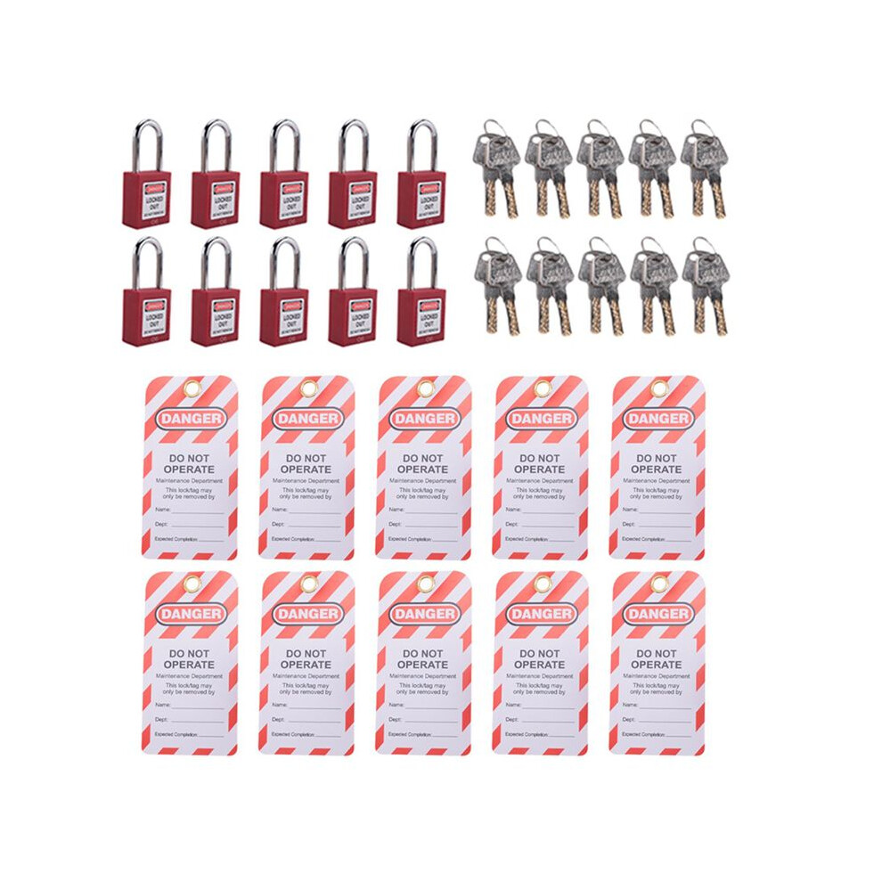 10 Red Lockout Tagout Locks With 10 Lock Out Tag Out Tags, Keyed Different,Compliant Safety Locks(Red,Keyed Different) 4713517592956