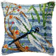 Crochet de Verrouillage Kit D'Oreiller pour Adultes Enfants Bricolage Housse de Coussin Imprimé Toile Motif Libellule Artisanal au Crochet DéCor