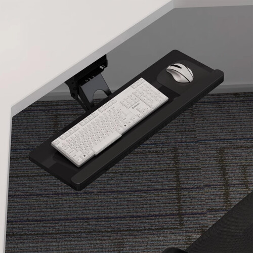 Under Desk Adjustable Keyboard Tray with Clamp, 360 Rotating, Ergonomic Wrist Rest, Space Saving Design