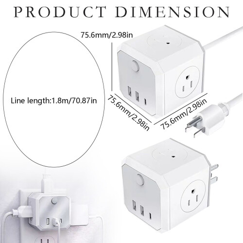7-in-1 Cordless Cube Electrical Tool with 4 Sockets 2 USB 1 2