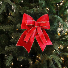 4 Pcs Vintage Red Wreath Bow Red Velvet Tree Topper Ornament for Xmas Home Outdoor Indoor Party(M)