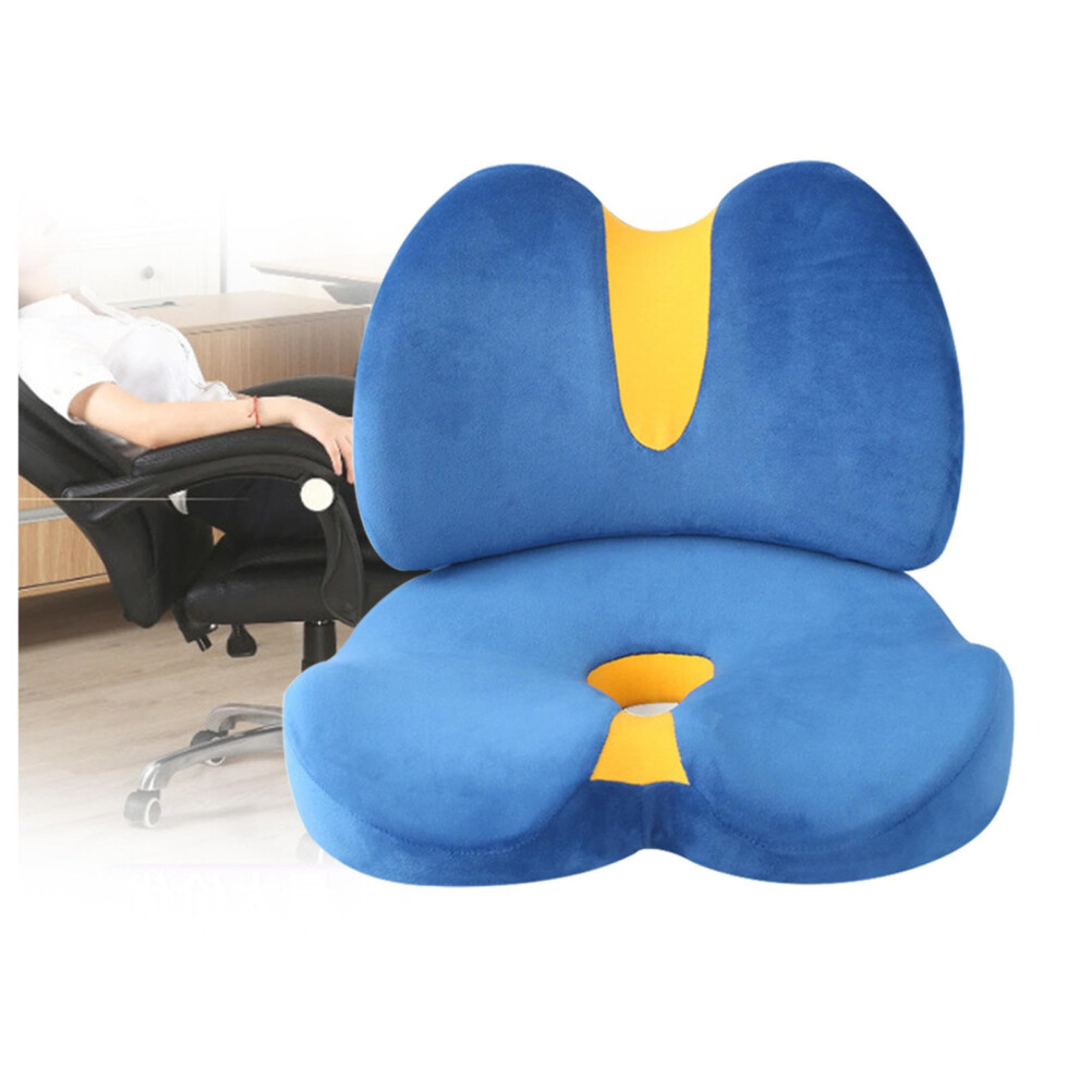 Blue Memory Foam Seat Cushion And Lumbar Pillow Set For Sciatica Relief, Ergonomic, Washable