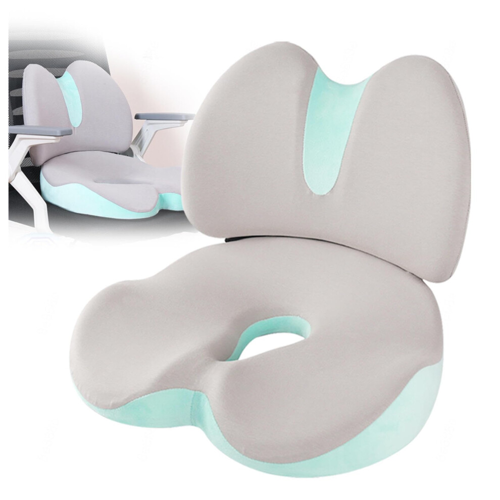 Memory Foam Seat Cushion And Lumbar Support Pillow Set, Ergonomic Support, Breathable, Green 9092120925357