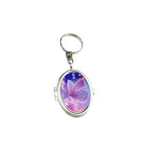 Portable Alloy Makeup Mirror Keychain Key Ring Clip for Purse-D
