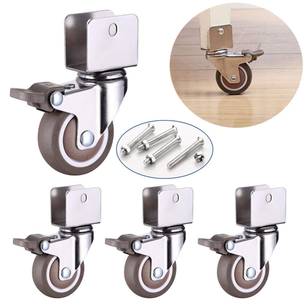 Office Chair Casters 1 Inch Rubber Swivel Furniture Wheels With Brake, Silent Smooth Rolling, 4Pcs 9771547297888