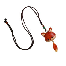 Ideal Present Handcrafted Adorable Foxes Design Wood Pendant for