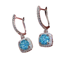 Boucles d'oreilles carrées polyvalentes en Zircon, adaptées-Bleu