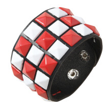 Punk Inspired Adjustable Bracelet with Square Studs-red white