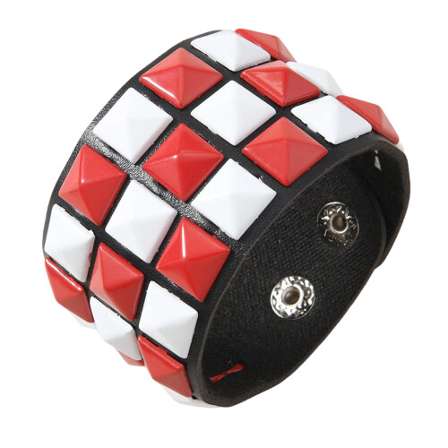 Punk Inspired Adjustable Bracelet with Square Studs-red white
