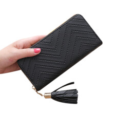 Long Women Wallet Female Coin Purse Tassel Coin Purse Wallet Card Holder Wallet Female Pu Clutch Bag Purse Black