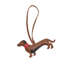 Dog Shaped PU Leather Keychain Bag Charm-chocolate color
