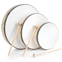 Hand Drums Set, 3 Piece Wood Frame Percussion Drum Set with Drumsticks, Durable Heads, 6in 8in 10in