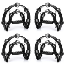 4 Pack 10 Inch Double Row Black Tambourine Handheld Percussion Instrument with Metal Jingles for Adults Bands Parties
