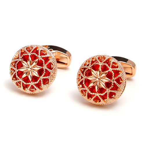 Easy to Wear Men's Cufflinks Featuring Hollow Pattern Made-Red