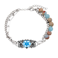Bracelet d'identification d'alerte-Pierre de Shoushan bleue