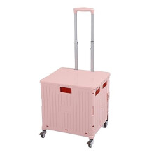 Folding Utility Cart with Lid and Telescopic Handle, Rolling Shopping Crate with 360 Swivel Wheels, Pink