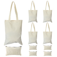 Canvas Pencil Pouch Tote Bags Set,DIY Blank Makeup Bags with Zip Canvas Pen Case DIY Reusable Shopping Grocery Bag