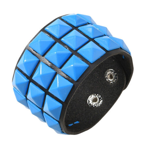Gift Giving Punk Bracelet Adjustable Length Soft PU-Blue