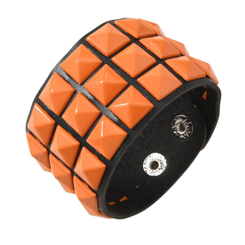 Square Stud Punk Style Adjustable Leather Bracelet Soft-orange.
