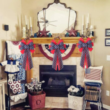 Patriotic Wreath Red and American Flag Memorial July 4 Memorial Day Labor Day Veterans Day Independence Day,D