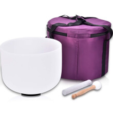 8 Inch B Note Crown Chakra Crystal Singing Bowl Set, Frosted Quartz 440Hz for Sound Healing Meditation
