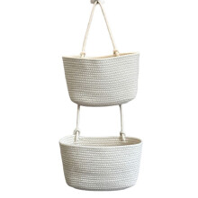 Household Wall-Mounted Storage Basket, Two-Layer Hanging Woven Basket, -2