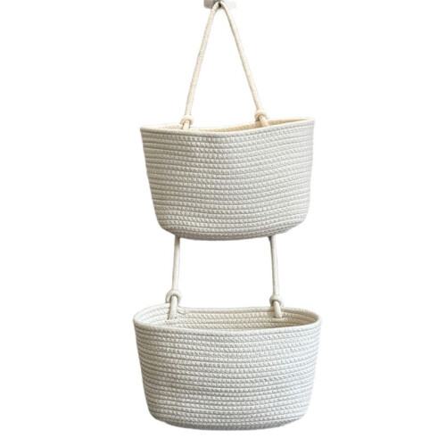 Household Wall-Mounted Storage Basket, Two-Layer Hanging Woven Basket, -2