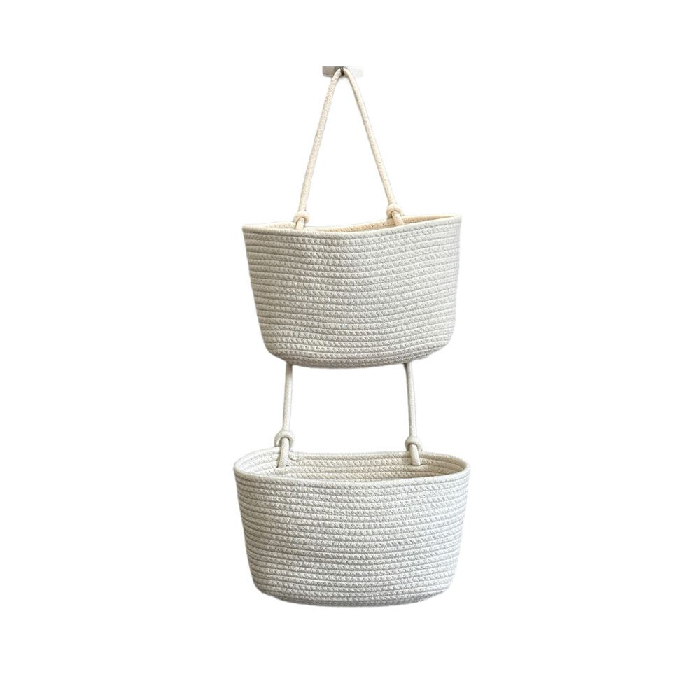 Tauoh Household Wall-Mounted Storage Basket, Two-Layer Hanging Woven Basket, -2