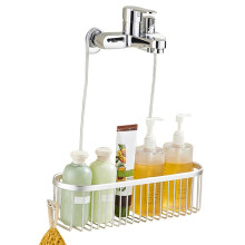 Shower Hanging Organizer Shower Basket with Hooks Storage Shelf No Drilling Shower Rack for Shower Faucet or Bar Silver
