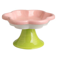 Ceramic Raised Cat Bowl with Flower Design, Elevated Food/Water Dish,