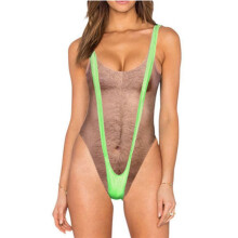 2X Bra Brief Set Faux Skin Hair 1-Piece Swimsuit Women'S Skin Color Bikini Summer XXL