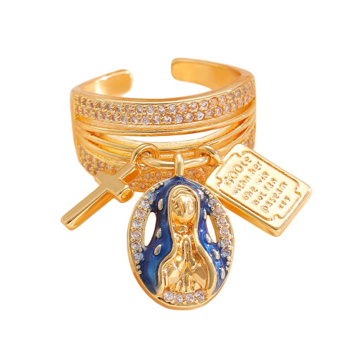 Bague Crucifix vierge pour croyants, Construction en cuivre,