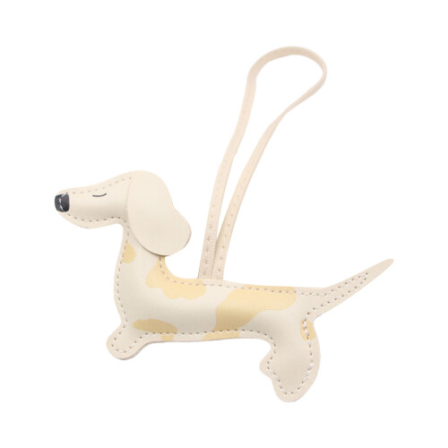 Double Sided 3D Dachshund PU Leather Keychain Charm for-Beige
