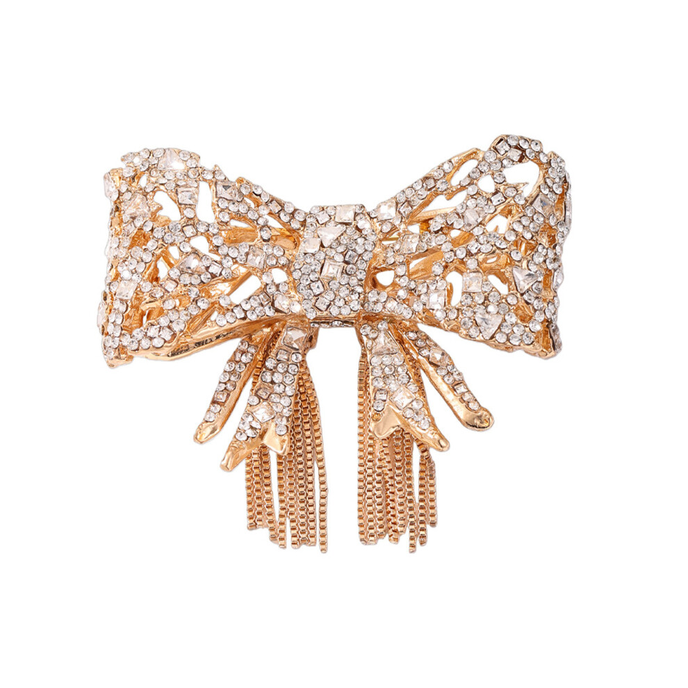 Gold Rhinestones Butterfly Bowknot Brooch For Unisex Wear Daily
