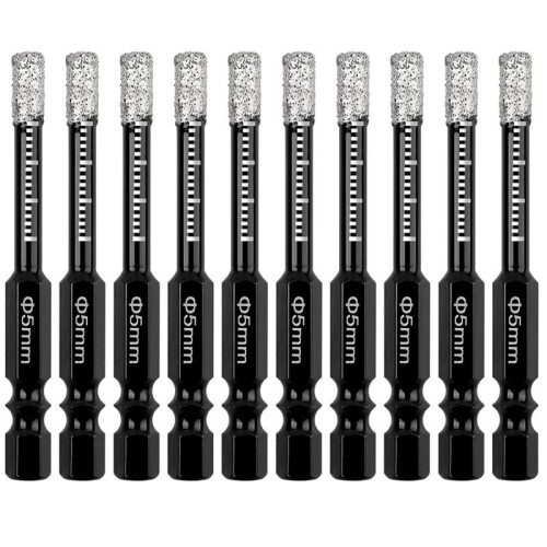 10Pcs Dry Diamond Drill Bits Set,3/16In Hex ShankTile Core Drill Bit for Tile Ceramic GraniteMarble Stone Hard Materials
