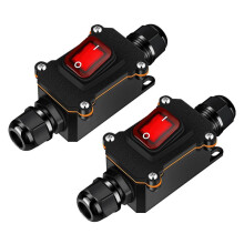 2 Stück 12 V Inline-Schalter, Wasserdichter Inline-Schnurschalter, Wasserdichter Kippschalter mit Rot Leuchtendem Wipptaster