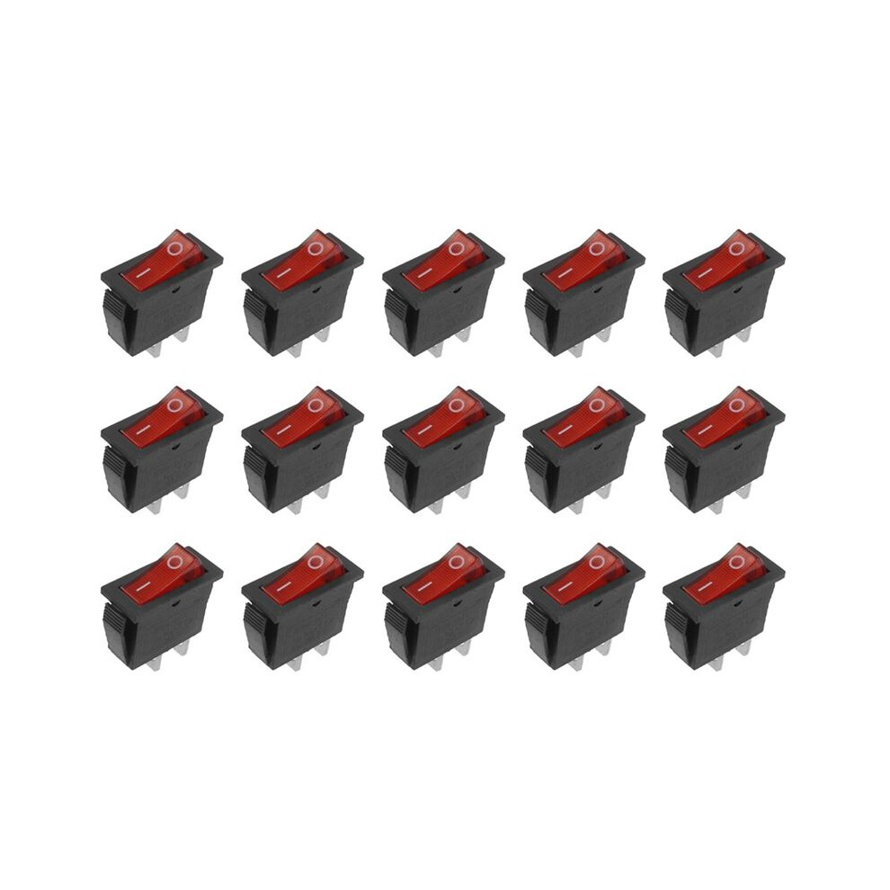 15 Pcs 2 Pin Spst Red Neon Light /Off Rocker Ac 16A/250V 20A/125V 6032089404664