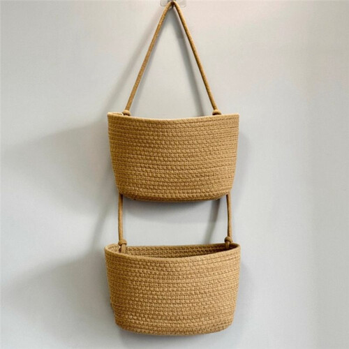 Household Wall-Mounted Storage Basket, Two-Layer Hanging Woven Basket, -2 2